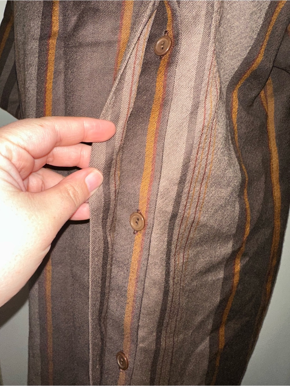 Vtg 70s Brown & Orange Vertical Striped Dress - Picture 3 of 8